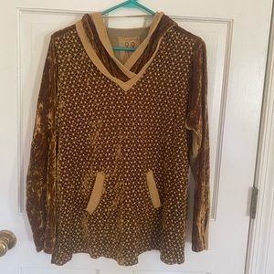 Johnny Was velvet hoodie, golden brown and tan, sz small